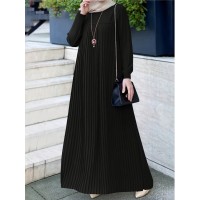 1pc Elegant holiday fashion versatile loose pleated rear zipper solid color suitable for daily wear comfortable casual loose comfortable Women's abaya dress.abayas for women muslim long sleeve dresses for women long frocks for women