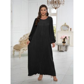 1pc Elegant holiday fashion versatile loose pleated rear zipper solid color suitable for daily wear comfortable casual loose comfortable Women's abaya dress.abayas for women muslim long sleeve dresses for women long frocks for women