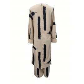 [Ramadan Top Set] Ramadan Solid Color Long Sleeve Top and Pants Set | Arabic Style, Polyester, with Faux Button Detail, for All Seasons, Women's