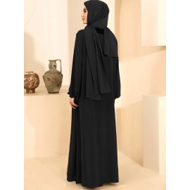 1pc Women'S Elegant Abaya Dress - Loose Fit Solid Color Muslim Prayer Dress with Belt, Lightweight Breathable Fabric for Spring Summer Fall, Casual & Formal Wear, Modest Muslim Women'S Clothing