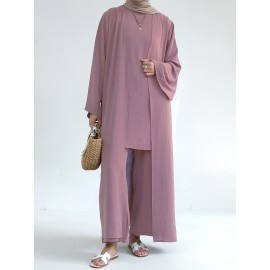 A Three-Piece Suit (Jacket + Short-Sleeved Shirt + Pants), Muslim Dress Woman Open Abaya Femme Open Abaya Abaya Été Abaya Femme Women Abaya Muslim Dress Robe Été Abaya Femme