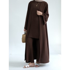 A Three-Piece Suit (Jacket + Short-Sleeved Shirt + Pants), Muslim Dress Woman Open Abaya Femme Open Abaya Abaya Été Abaya Femme Women Abaya Muslim Dress Robe Été Abaya Femme