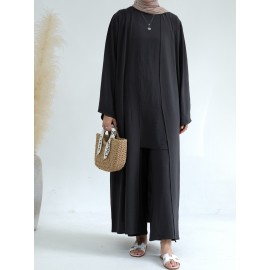 A Three-Piece Suit (Jacket + Short-Sleeved Shirt + Pants), Muslim Dress Woman Open Abaya Femme Open Abaya Abaya Été Abaya Femme Women Abaya Muslim Dress Robe Été Abaya Femme