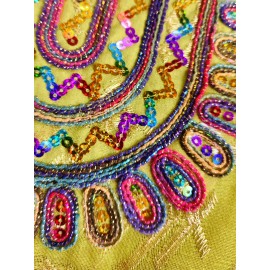 Elegant Floral Sequin Embroidered Long Sleeve Dress - Traditional Middle Eastern Style, Polyester Lined, All-Season Wear