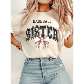 Baseball Sister, Sports Sister, Baseball Bow Coquette - Soft Casual Short Sleeve Top, Machine Washable, Perfect for Spring & Summer, Gift for Her