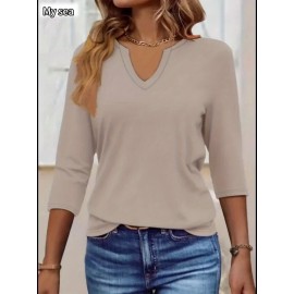 [Jesus Print Casual Top] Comfortable Polyester Women's Casual V-Neck 3/4 Sleeve Top with 