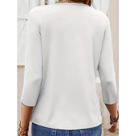 [Jesus Print Casual Top] Comfortable Polyester Women's Casual V-Neck 3/4 Sleeve Top with 