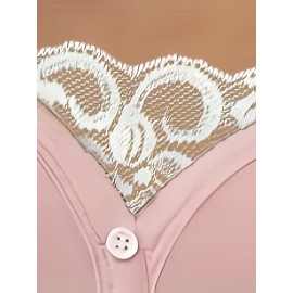 Women's Sexy V-Neck Blouse - Long Sleeve Fake Layering top with button front, All-Season Elegant Shirt for Office, Party, Everyday - Machine Washable Women's Clothing, Party Attire, Lace Detail Top