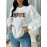Women's Western Cowboy Print Waffle Sweatshirt - Cozy Bull Skull & Cactus LOVE Lettering Design, Casual Fall Winter Pullover, Machine Washable White Sweater for Country-Themed Outfits