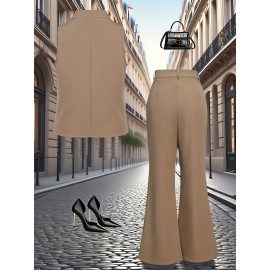 Elegant High Neck Sleeveless Waistcoat & Wide-Leg Pants Set - Chic Spring/Summer Outfit, Solid Color, Regular Fit, Perfect for Casual Or Formal Occasions, Casual Chic Outfit | High Neck Waistcoat | Belted Waistcoat, Ladies Pant Sets