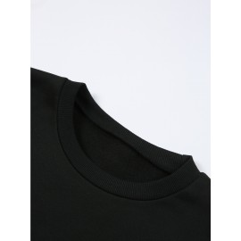 2pcs Set Women'S Casual New York Monogram Print Long Sleeve Knitted Polyester Spandex Crew Neck Sweatshirt & Sweatpants Set, Comfortable Stretch Fabric, 250g/m² 230g/m², for Fall, Winter, Outdoor Use