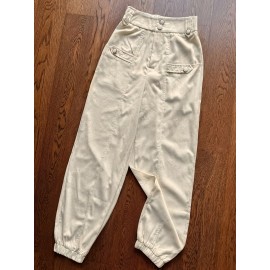 [Elegant Beige Top & Pants Set] Elegant Beige Sleeveless Top & Button-Pants Set - Chic V-Neck Ruffled Detail Shirt with High-Waisted Wide-Leg Pants, Casual or Office Wear