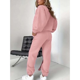 [Graphic Print Two Piece Set] Graphic Print Two Piece Set | Women's Crew Neck Sweatshirt & Pants Clothing